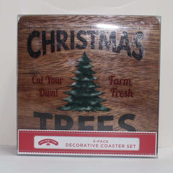 4 Pack Decorative Holiday Christmas Tree Coasters Cut Your Own Farm Fresh - Picture 7 of 8